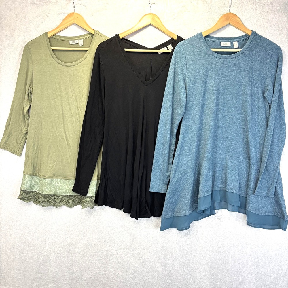 Lot‎ Of 3 LOGO By Lori Goldstein Tunic Tops Shirts Womens Small Blue Black Green